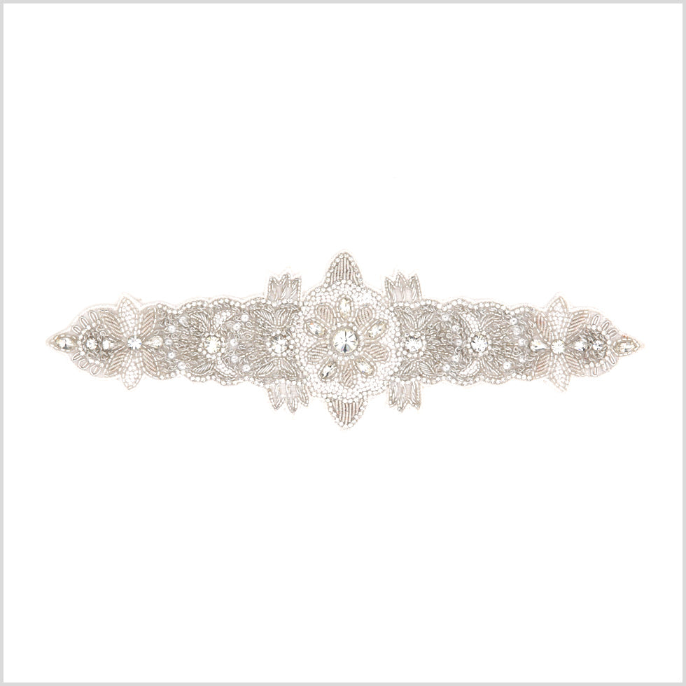 Silver/White Beaded Rhinestone Applique