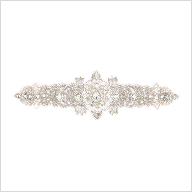 Silver/White Beaded Rhinestone Applique