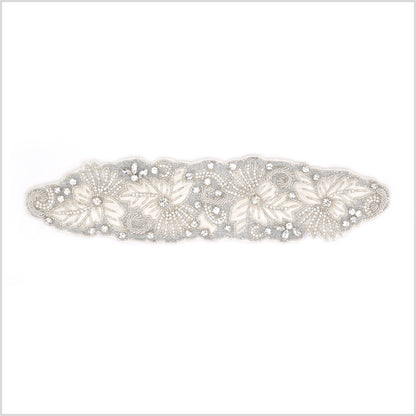 Silver/Ivory Beaded Rhinestone Applique