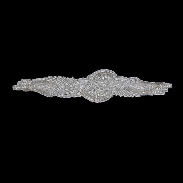 Silver/White Beaded Rhinestone Applique