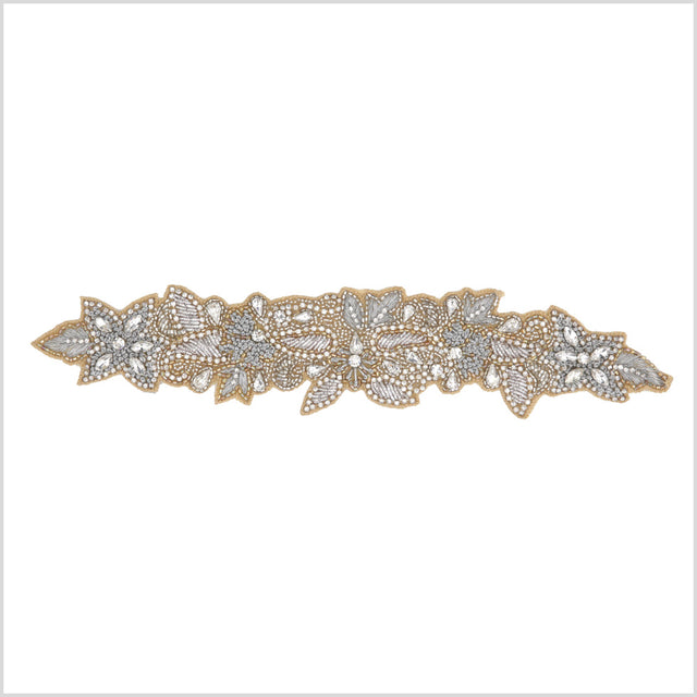 Silver/Beige Beaded Rhinestone Applique