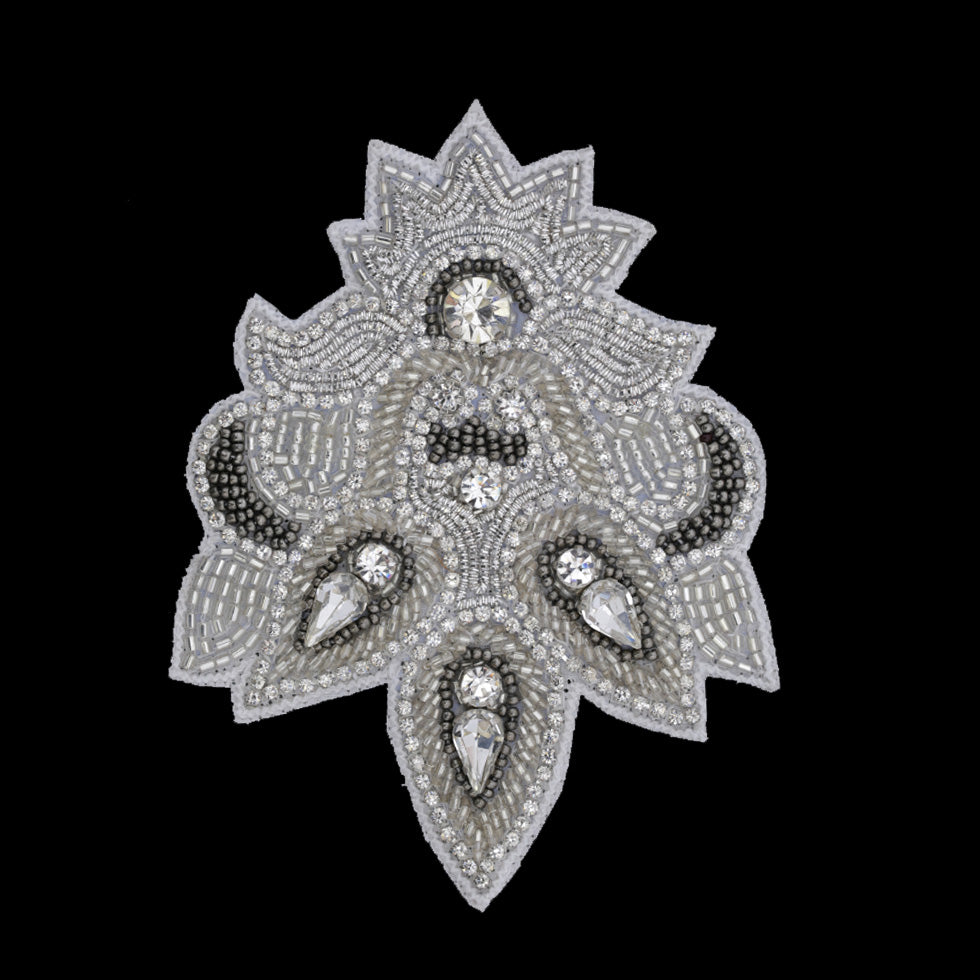Silver/Gunmetal Beaded Rhinestone Applique