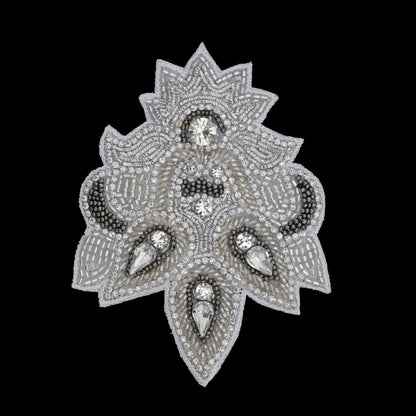 Silver/Gunmetal Beaded Rhinestone Applique