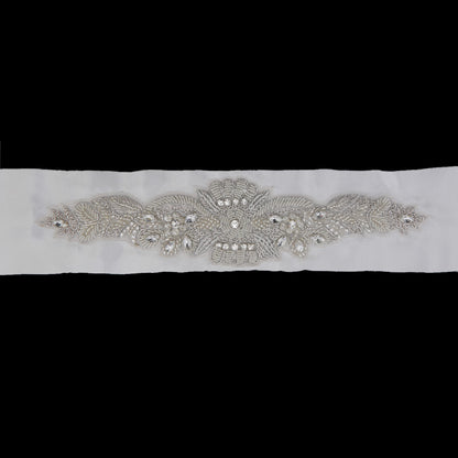 2.75" Silver/White Beaded Rhinestone Bridal Belt