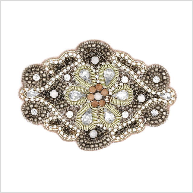 Gray/Silver Floral Beaded Rhinestone Applique
