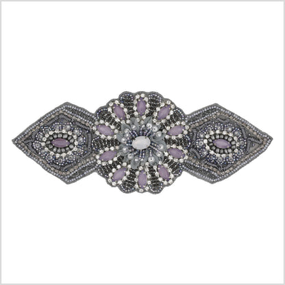 Gray/Purple Beaded Rhinestone Applique