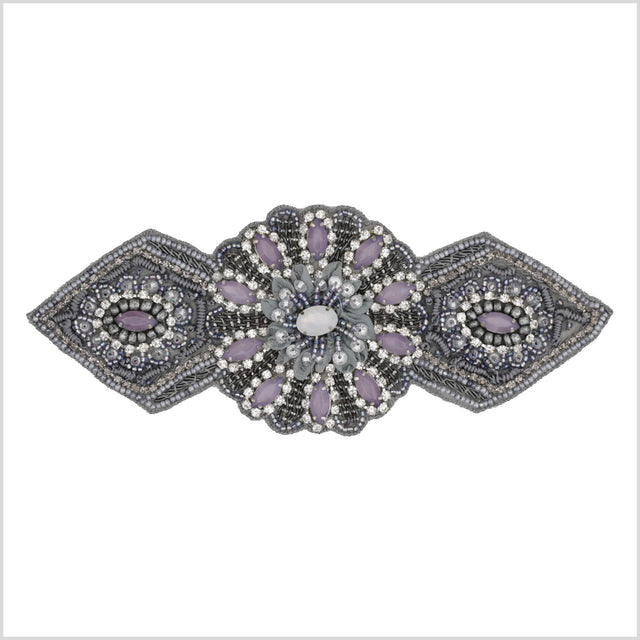 Gray/Purple Beaded Rhinestone Applique