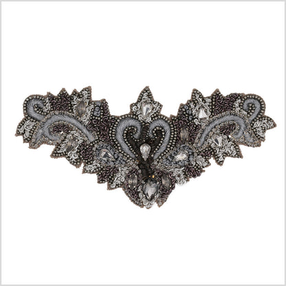 Gunmetal/Light Blue Beaded Rhinestone Applique