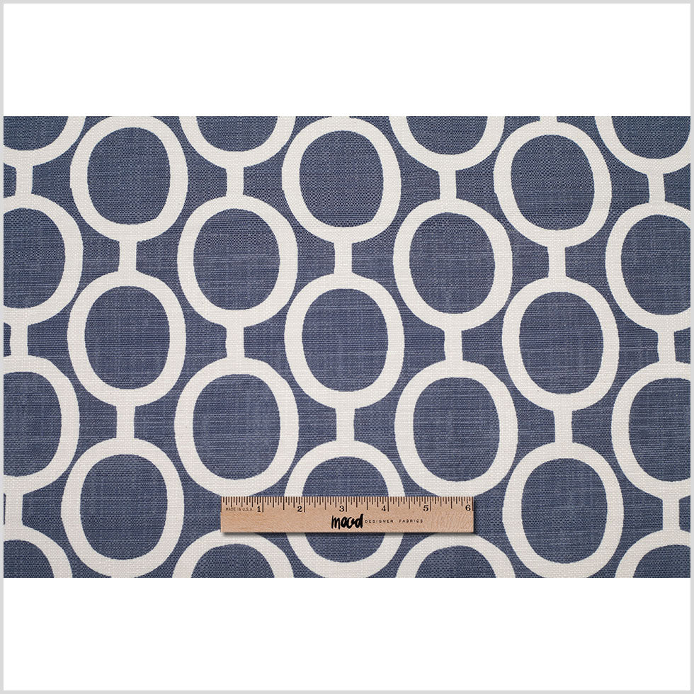 Spanish Denim/White Geometric Poly/Cotton Canvas Full