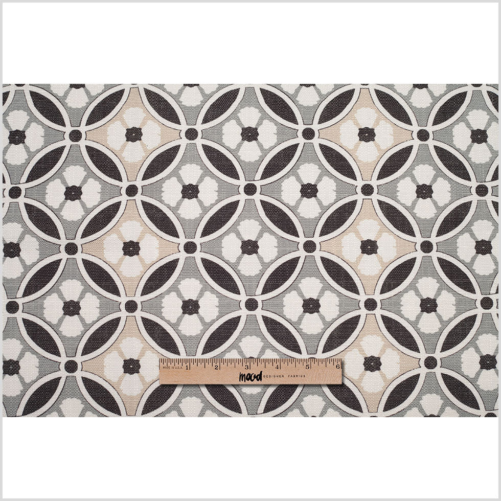Spanish Black/Gray Floral Geometric Poly/Cotton Canvas - Full