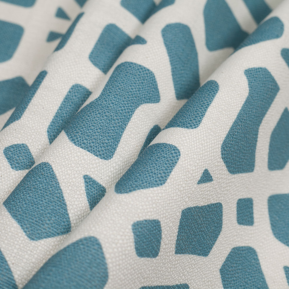 Spanish Blue/White Geometric Poly/Cotton Canvas - Folded