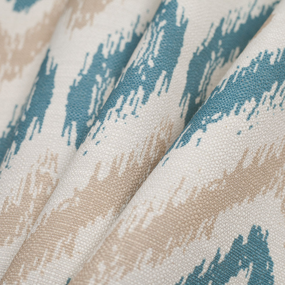 Spanish Blue/Beige Ikat-Like Geometric Poly/Cotton Canvas Folded