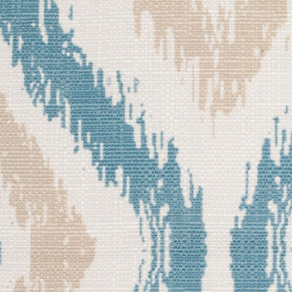 Spanish Blue/Beige Ikat-Like Geometric Poly/Cotton Canvas Detail