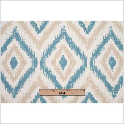 Spanish Blue/Beige Ikat-Like Geometric Poly/Cotton Canvas Full