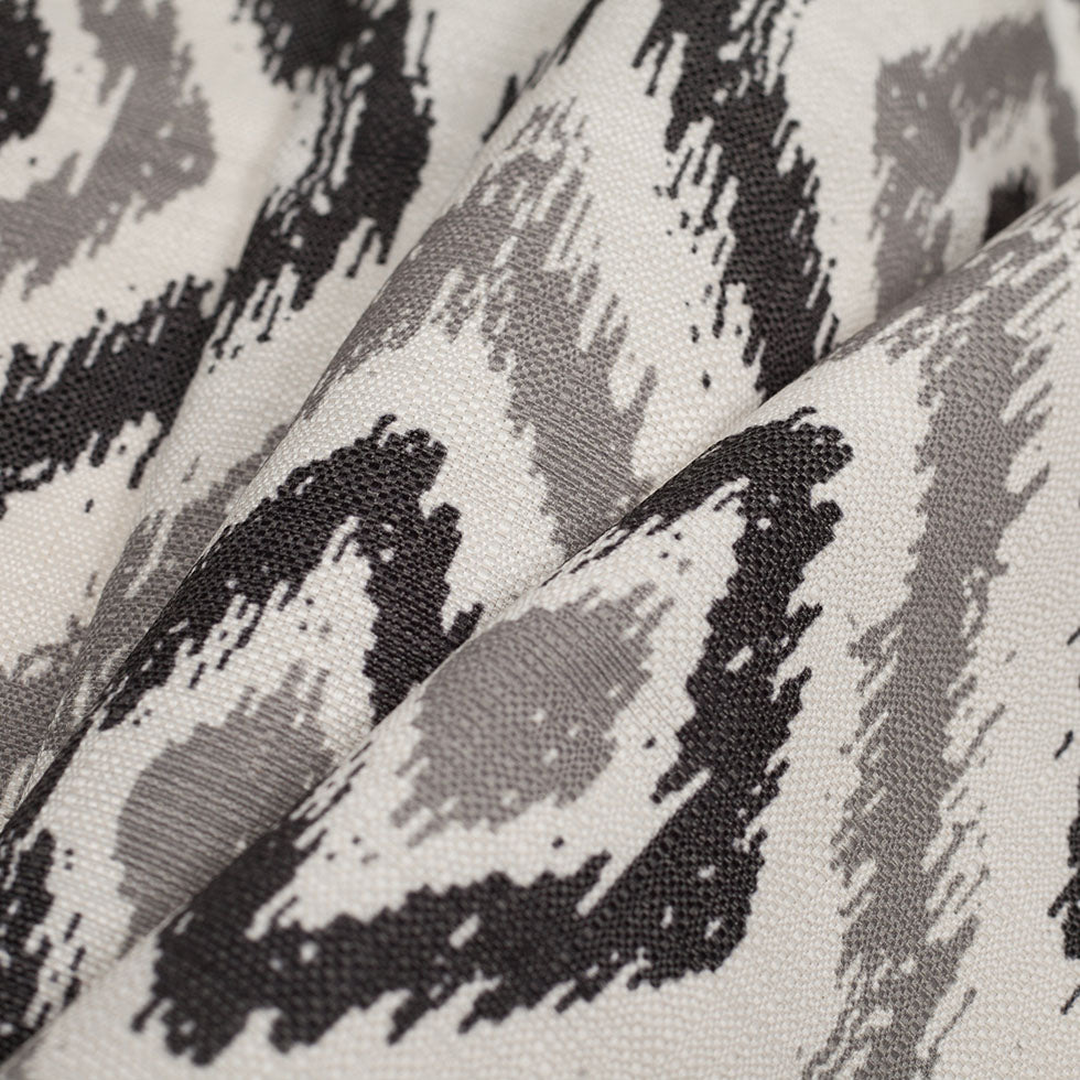 Spanish Black/Gray Ikat-Like Geometric Poly/Cotton Canvas - Folded