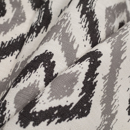 Spanish Black/Gray Ikat-Like Geometric Poly/Cotton Canvas - Folded