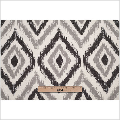 Spanish Black/Gray Ikat-Like Geometric Poly/Cotton Canvas - Full