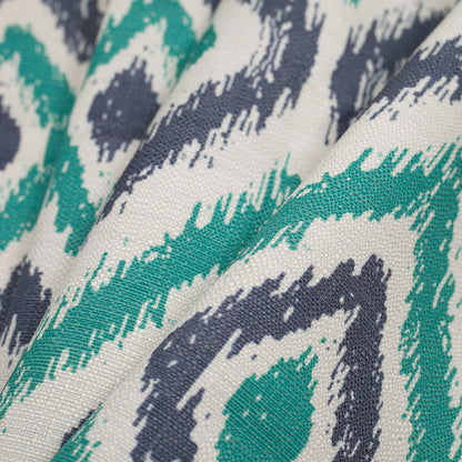 Spanish Green/Blue Ikat-Like Geometric Poly/Cotton Canvas Folded