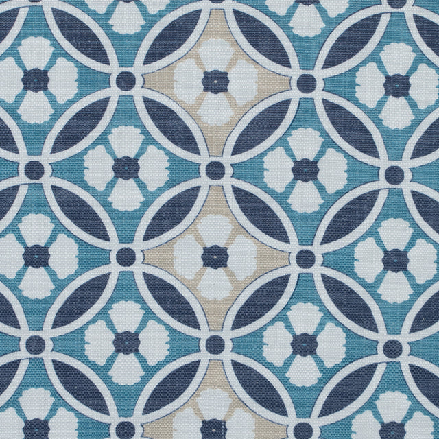 Spanish Navy and Beige Floral Geometric Poly-Cotton Canvas