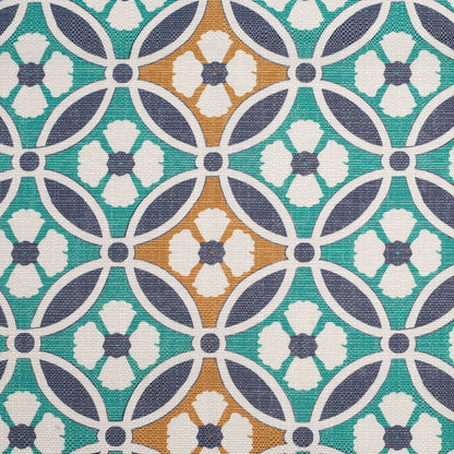 Spanish Green/Blue Floral Geometric Poly/Cotton Canvas