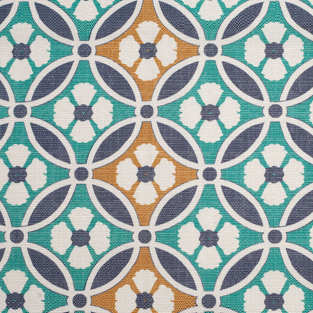 Spanish Green/Blue Floral Geometric Poly/Cotton Canvas