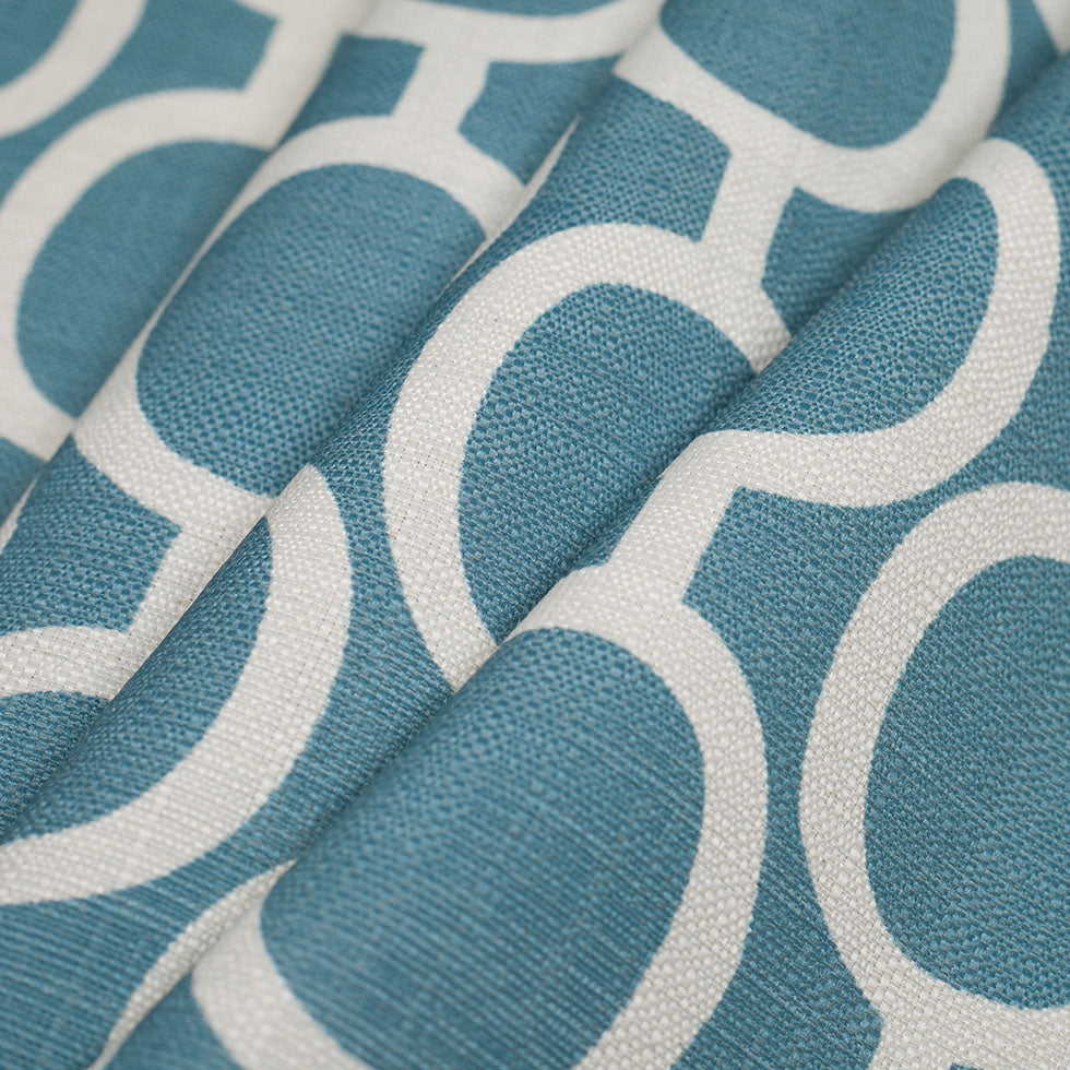 Spanish Blue/White Geometric Poly/Cotton Canvas - Folded