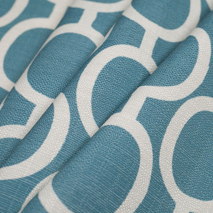 Spanish Blue/White Geometric Poly/Cotton Canvas - Folded