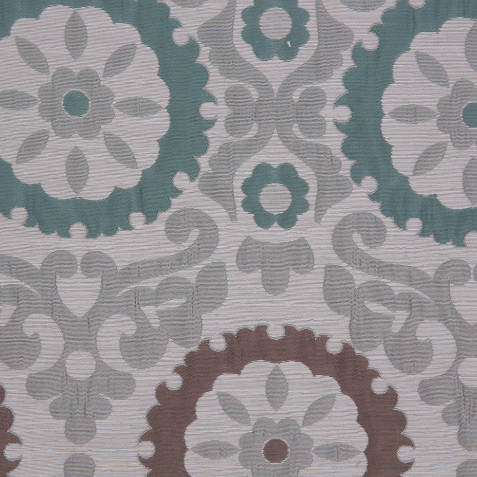 Green/Brown/Blue Floral Brocade - Detail