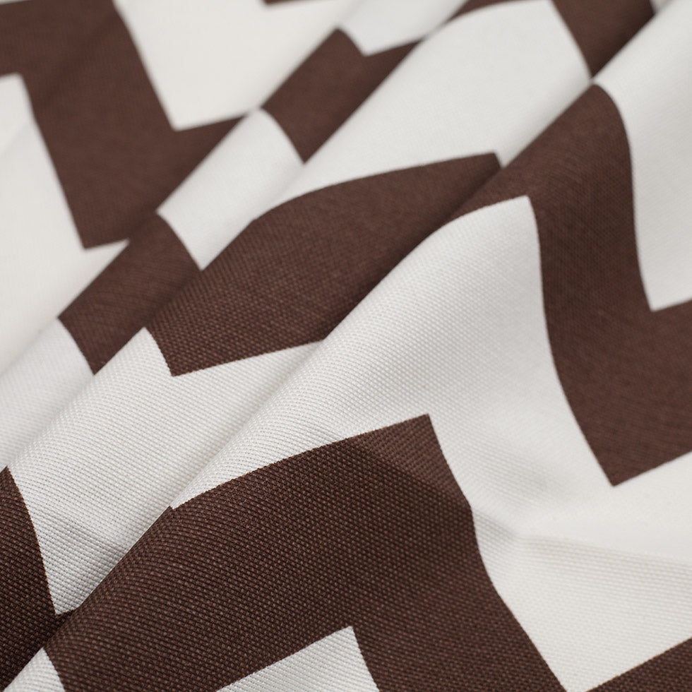 Spanish Espresso/White Geometric Poly-Cotton Woven - Folded