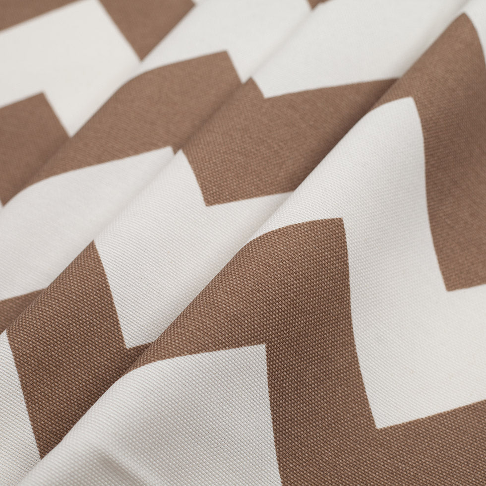 Spanish Mocha/White Geometric Poly-Cotton Woven - Folded