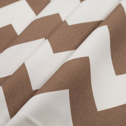 Spanish Mocha/White Geometric Poly-Cotton Woven - Folded
