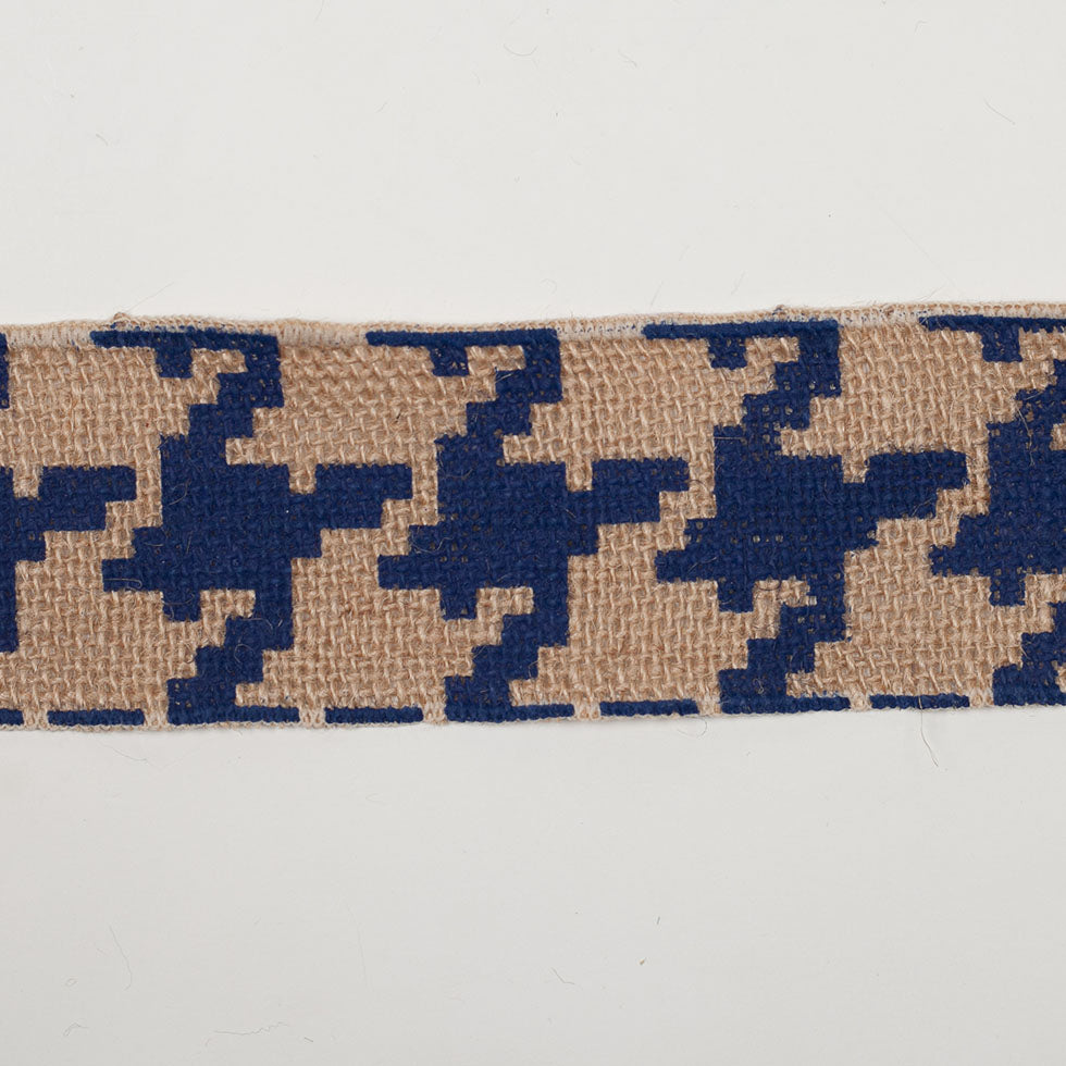 2.5 Navy Blue Jute Houndstooth Woven Trim - Detail