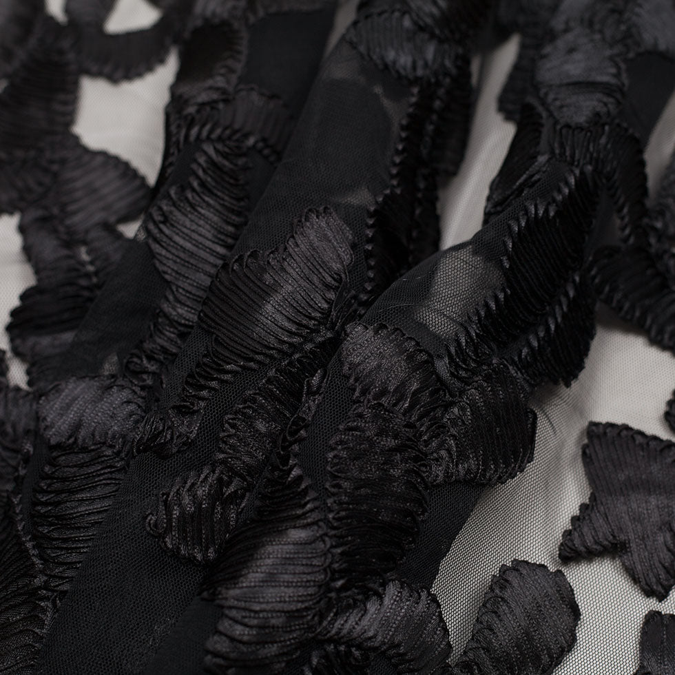 Black Ribbon Embroidered Netting Folded