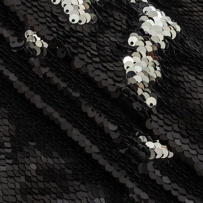 Stretch Rayon Jersey with Two-Tone Paillette Sequins - Silver and Black - Nyla Collection Folded