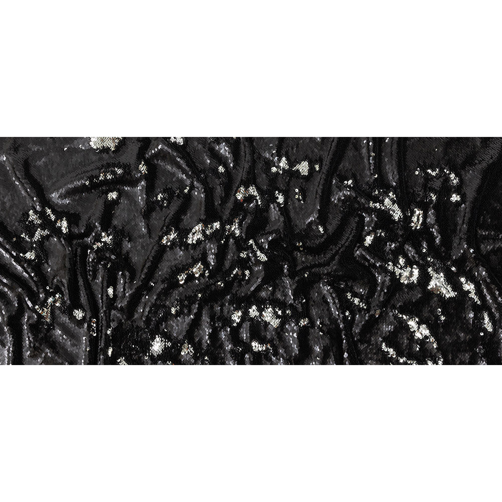 Stretch Rayon Jersey with Two-Tone Paillette Sequins - Silver and Black - Nyla Collection Full