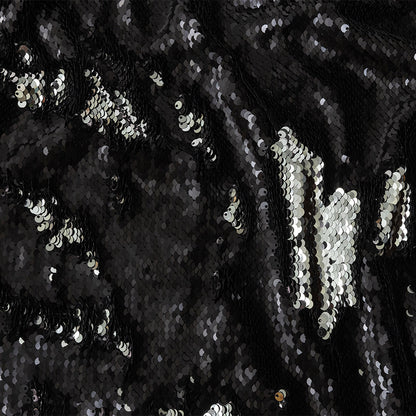 Stretch Rayon Jersey with Two-Tone Paillette Sequins - Silver and Black - Nyla Collection