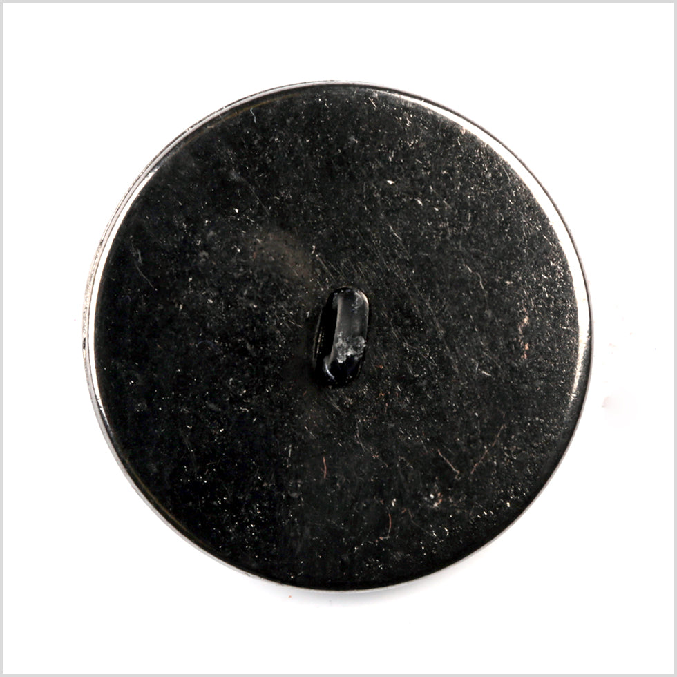 Shank Back Zamac Button - 24L/15mm - Black with Silver Metal Rim Detail