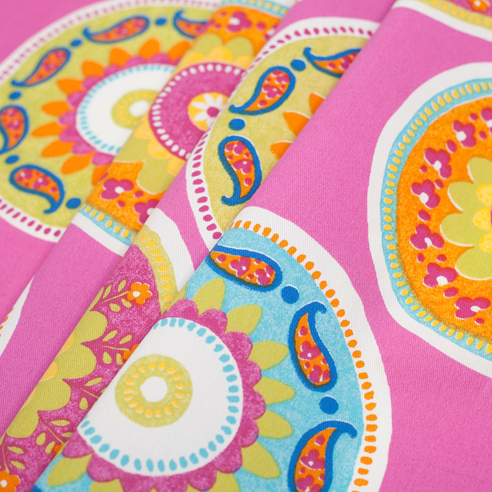 Spanish Fuchsia Medallion Cotton-Polyester Print Folded