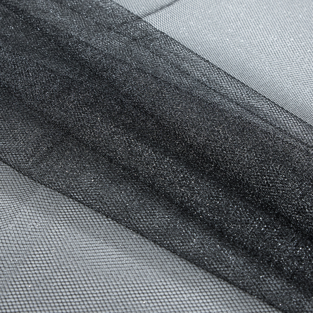 Metallic Tulle - Silver on Black Folded