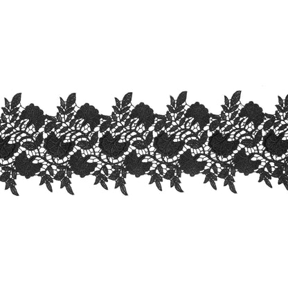 Metallic Black 3D Floral Lace Trim - 4