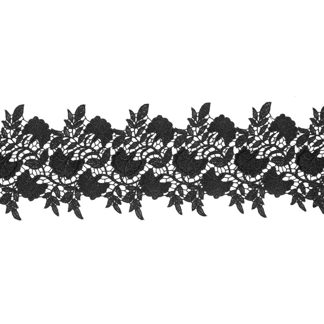 Metallic Black 3D Floral Lace Trim - 4