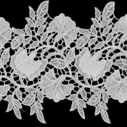 4" Metallic White 3D Floral Lace Trim Detail