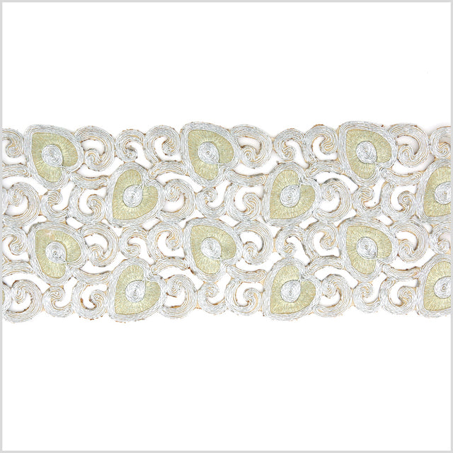 4.75" Metallic Silver/Gold Leafy Floral Embroidered Trim