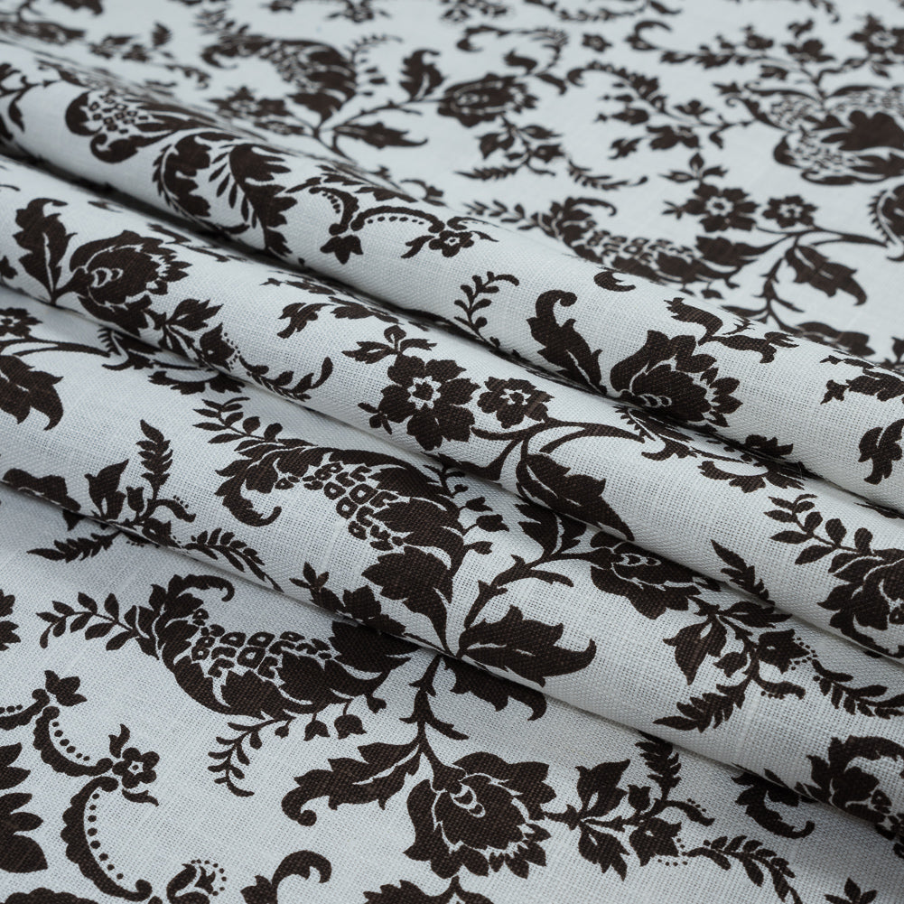 Brown and Lily White Damask Printed Linen Woven Folded