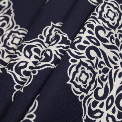 Midnight Blue Light-Weight Printed Cotton Woven - Folded