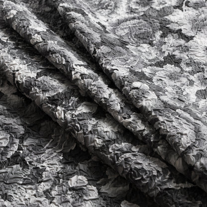 Black/White Floral Print on Crushed Polyester Woven - Folded