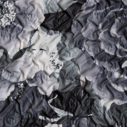 Black/White Floral Print on Crushed Polyester Woven - Detail