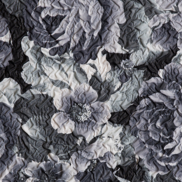 Black/White Floral Print on Crushed Polyester Woven