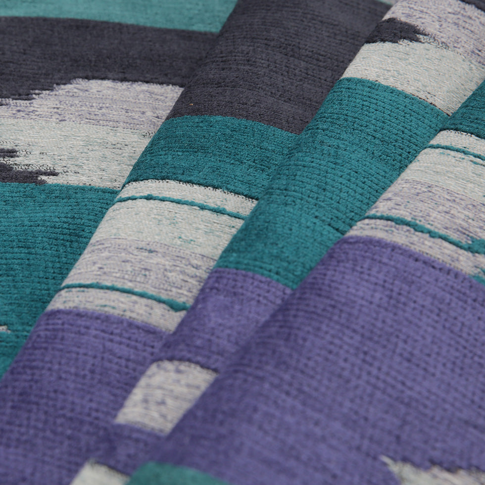 Marine Blue Geometric Cut Polyester Blended Velvet Folded