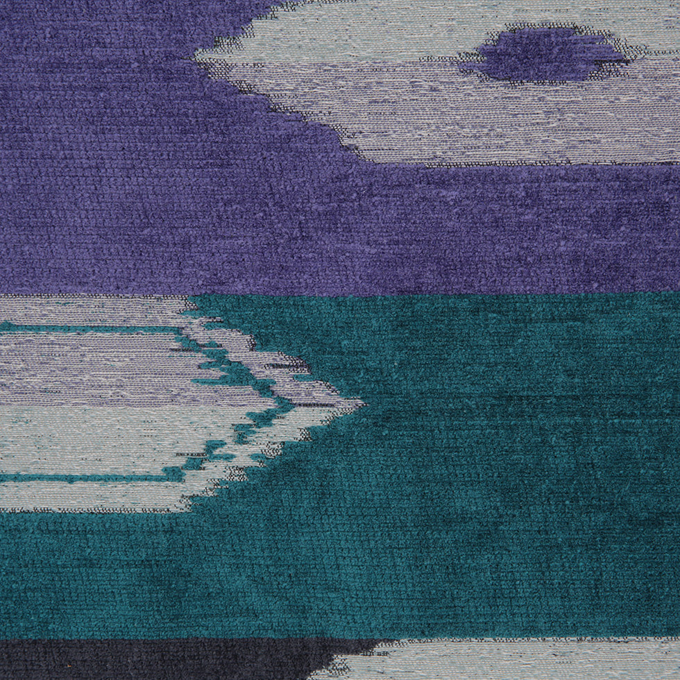 Marine Blue Geometric Cut Polyester Blended Velvet Detail